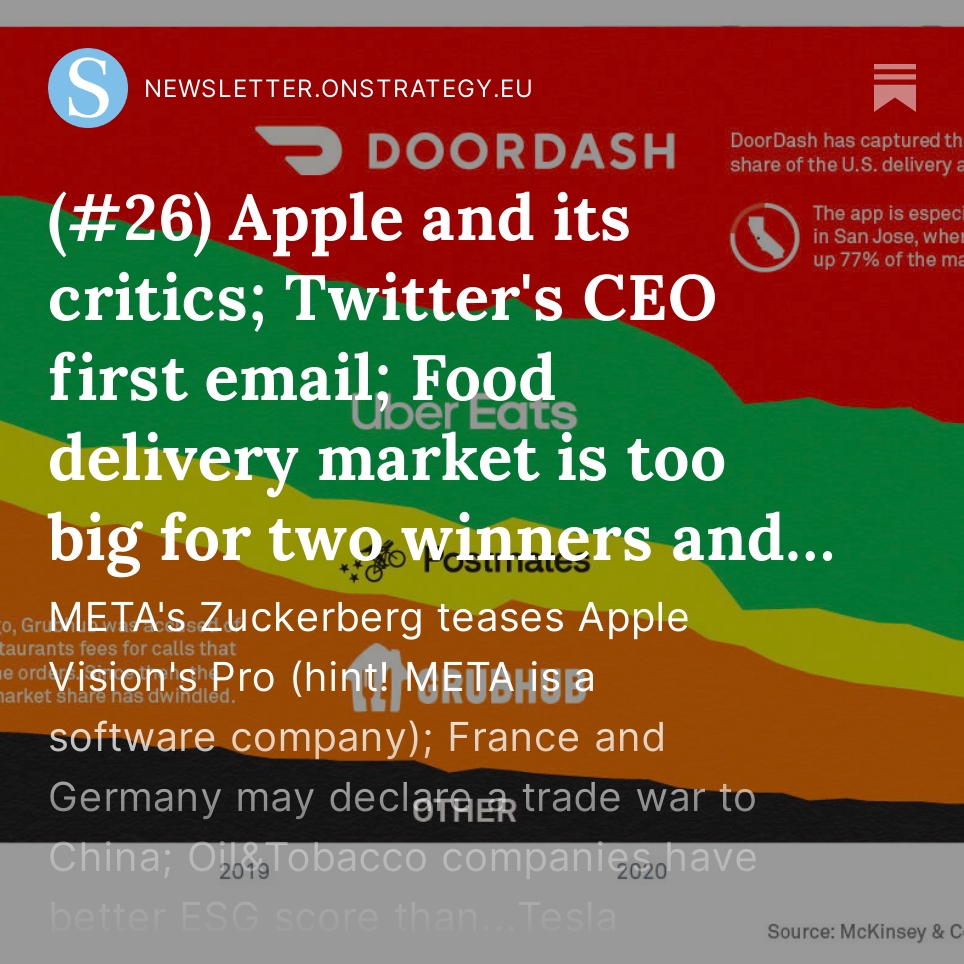 anagnoste_sorin's tweet photo. This week’s #onStrategy focuses on:
1/ Apple’s skeptics of Vision Pro
2/ Marck Zuckerberg’s letter to employees on Apple’s Vision Pro
3/ Twitter’s CEO email to employees 
4/ Beyoncé blamed for inflation in Sweden https://t.co/JxFRIDAZ2b