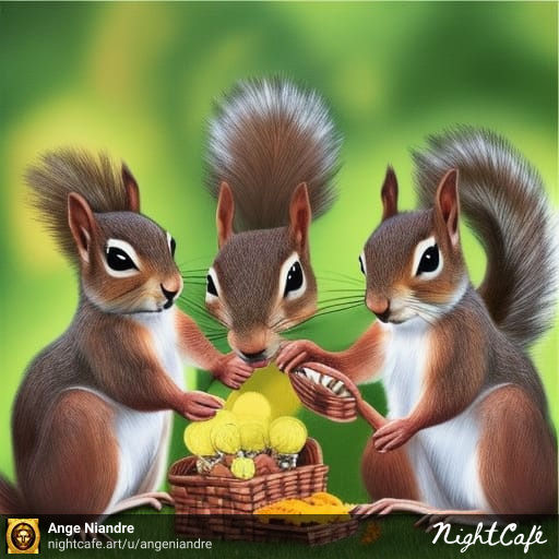 Good morning dear friends. #TheOdyssey365Days presents:
#First_edition #day17

Squirrel Picnic
Happy weekend !
#nightcafe #nftart #nftartist #nftartgallery #nftartwork  #nftartcollector  #nftcommunity #nftartoftheday  #crypto #nft
#angeniandre #nfts #color #AI_generated_artwork