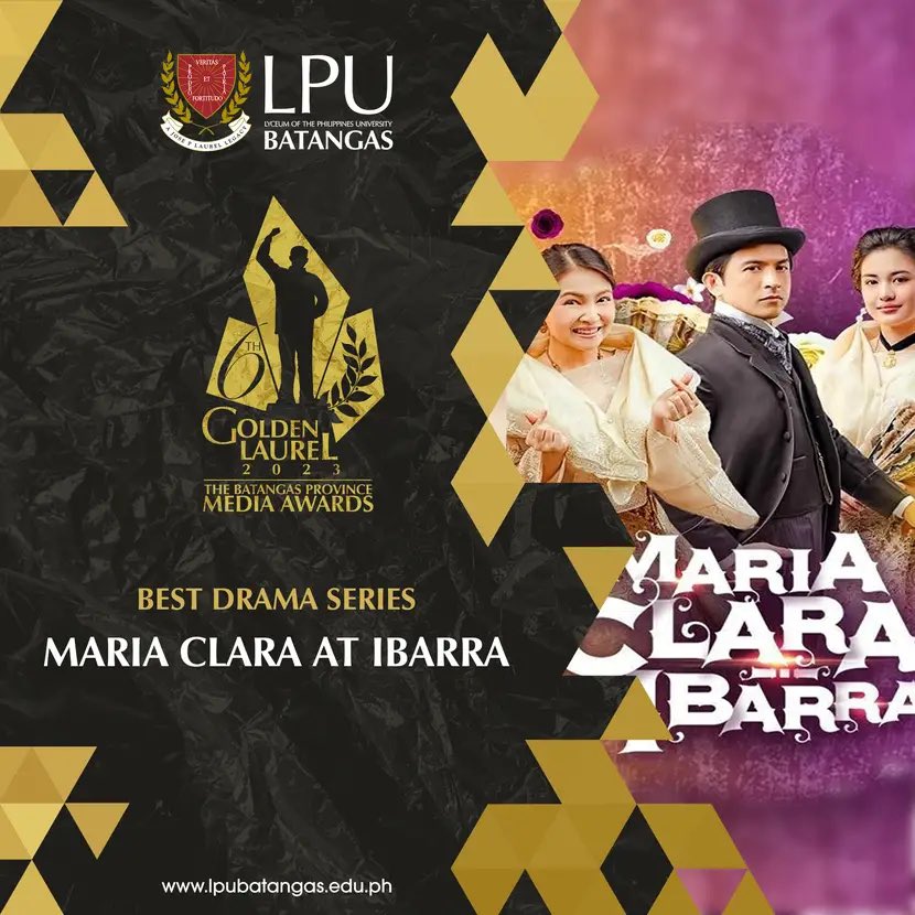 OfficialFiLayFP's tweet photo. LOOK | @dealwithBARBIE & #MariaClaraAtIbarra won big at the Lyceum of the Philippines Batangas Golden Laurel Media Awards 2023! 🏆

Barbie Forteza - Best Drama Actress
Maria Clara at Ibarra - Best Drama Series Category

Congratulations, Barbie and to the whole MCI Team for a well-deserved win! ✨

🔗 https://t.co/Bwq8BtVufv
🔗 https://t.co/zxbSPzNZw6

#GoldenLaurelMediaAwards2023 
#BarbieForteza | Barbie Forteza