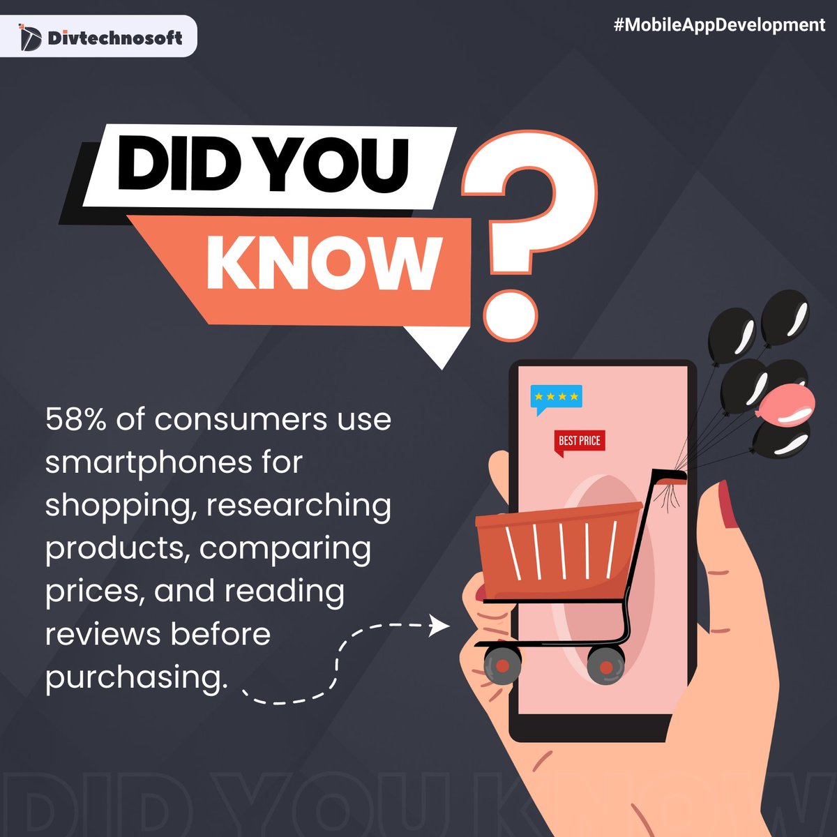 Grow your business with #mobileapp solutions. Our expertise in #mobileappdevelopment amplifies your consumers #shoppingexperience, enabling 58% make purchases from you!! 

#divtechnosoft #mobileappdevelopmentcompany #appdeveloper #userexperience #shoppingonline