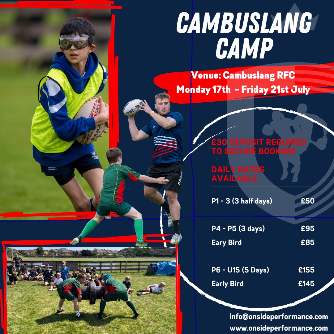 This weather reminds us of our Cambuslang camp in 2022 ☀️

Rugby ✅
Water fight 🔫 ✅
Slip ‘n’ Slide 🛝 ✅

Will it be the same this year?
Only 1️⃣ way to find out, be there!

📧 info@onsideperformance.com

#GetOnside #OnsideRugby #waterfun #summer #rugbysummercamp