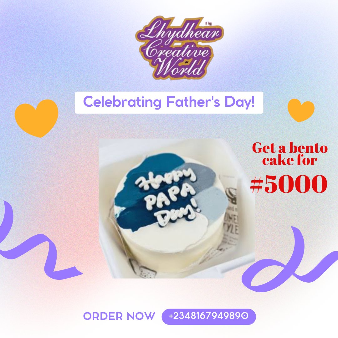 ladylhydhear's tweet photo. IT'S FATHER'S DAY on Sunday!💃
“Dad: A son’s first hero, a daughter’s first love."🙈👌
Get our pocket friendly bento cake for just #5000 to celebrate your FATHER, HUSBAND, BROTHER & FRIEND
Reach out on or before 17th June for your reservation. https://t.co/aIGzscH8fE https://t.co/HKeynqaJ5W