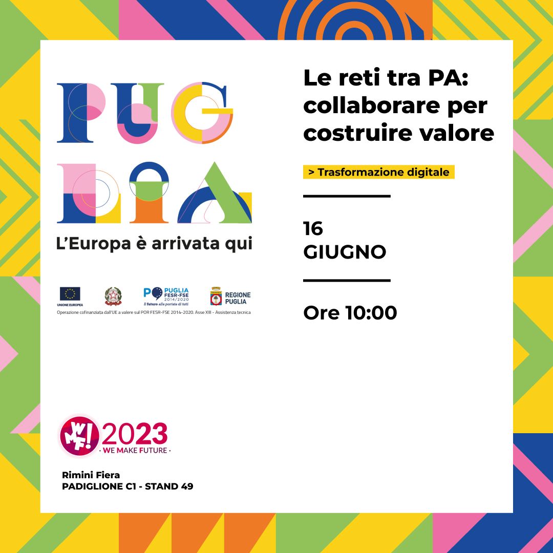 Ci vediamo a #WMF2023 per parlare delle reti tra PA nello stand di <a href="/RegionePuglia/">RegionePuglia</a> alle 10:00.