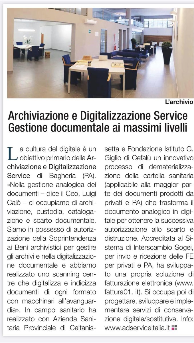 Accompagniamo le #aziendeitaliane e la  #pubblicaamministrazione verso corretta gestione documentale 
Servizi certificati
#riordino #custodia #deposito #digitalizzazione #innovazionedigitale #CompetenzaeProfessionalità