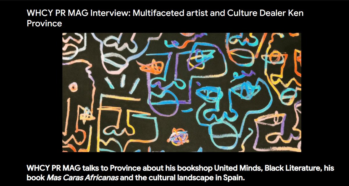 AgencyWarehouse's tweet photo. 𝗪𝗛𝗖𝗬 𝗣𝗥 𝗠𝗔𝗚 🌹 sits down with multidisciplinary artist and culture dealer Ken Province aka Dr Mackandal to chat about his bookshop #UnitedMinds, Black Literature, his book Más Caras Africanas and Culture in Spain.

Link to the full interview - Send us an email. https://t.co/nY3sjIvPbb