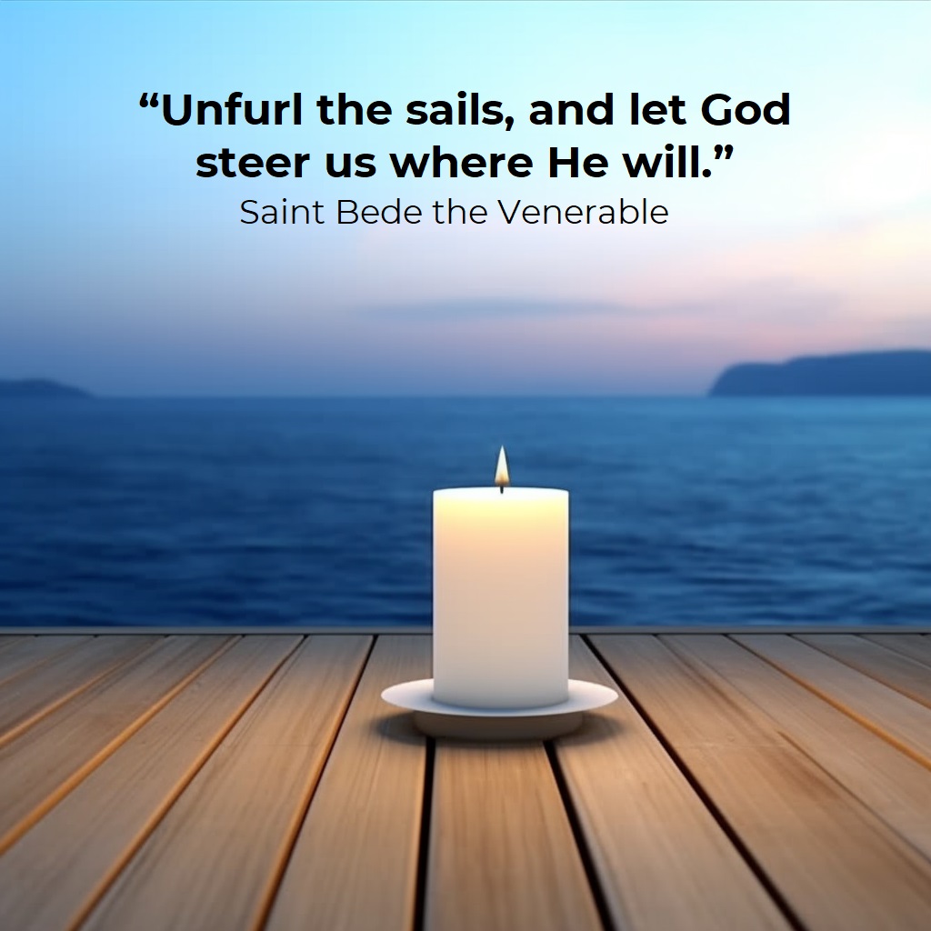 timeinprayer's tweet photo. 🌟Embracing the sea of life with an open heart, guided by the wisdom of St. Bede the Venerable, "Unfurl the sails, and let God steer us where He will." Let's entrust our journey to God.✨#SaintBede #AIArtwork #CatholicTwitter #quotes https://t.co/lmZ8x5nUxO