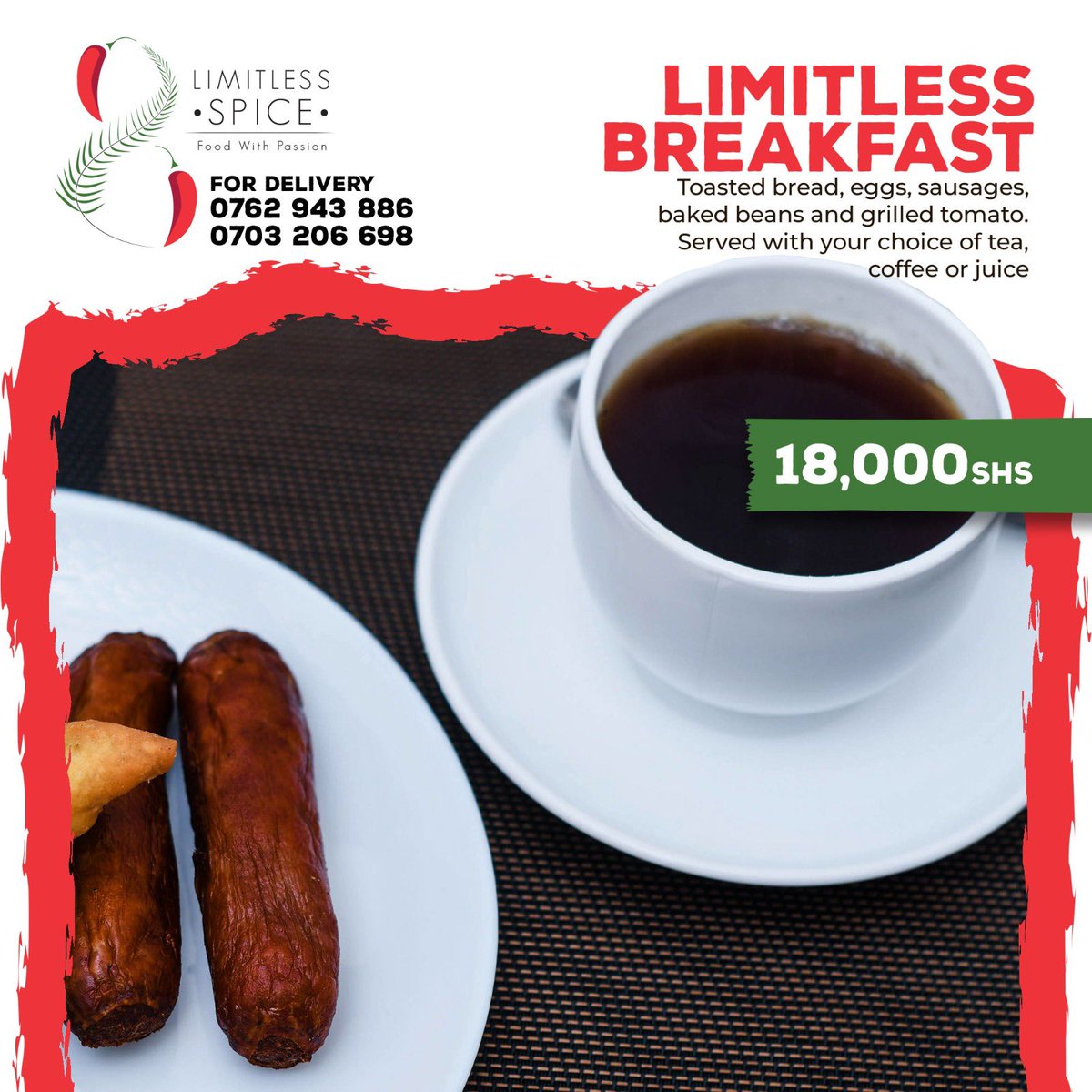 limitlessspice's tweet photo. Rise and shine, it’s breakfast time! Nothing beats the smell of freshly brewed coffee and hearty breakfast😋 
You can add breakfast potatoes to this combo at only shs.5,000. ☎️0762943886 or 0703206698 for delivery.
#limitlessbreakfast #ugandanfoodie #klaeats #breakfastcombos https://t.co/hZsdidwV7a