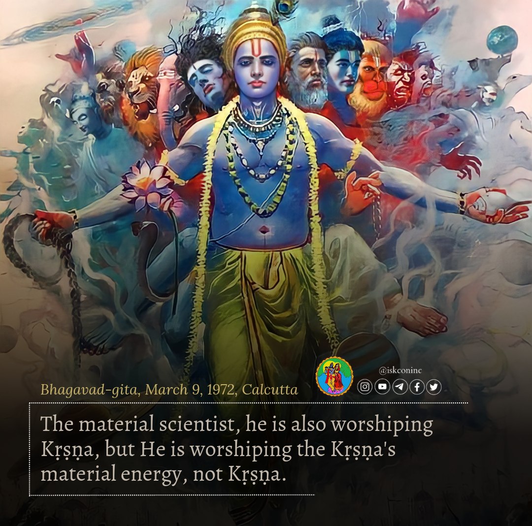 krishnaconnect8's tweet image. So that is Kṛṣṇa. Kṛṣṇa is expanding by His energy everywhere. Sarvedam akhilaṁ jagat, parasya brahmaṇaḥ śaktiḥ. But in the śakti, although there is relationship, that is also in different way indirectly Kṛṣṇa, but there is no Kṛṣṇa. That is not Kṛṣṇa. If you…