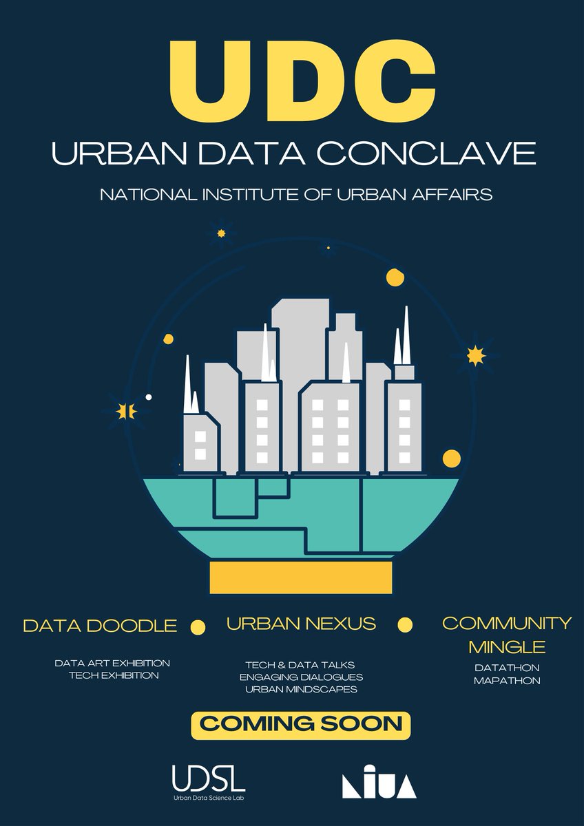 Embrace the paradigm shift in urban data at the Urban Data Conclave (UDC), organised by <a href="/NIUA_India/">NIUA_India</a> under the Urban Data Science Lab! 

Join us as we spark conversations, forge partnerships, &amp; inspire solutions! 

Stay tuned for more details.
<a href="/hiteshvaidya/">hitesh Vaidya</a> <a href="/debs708/">Debjani Ghosh</a>