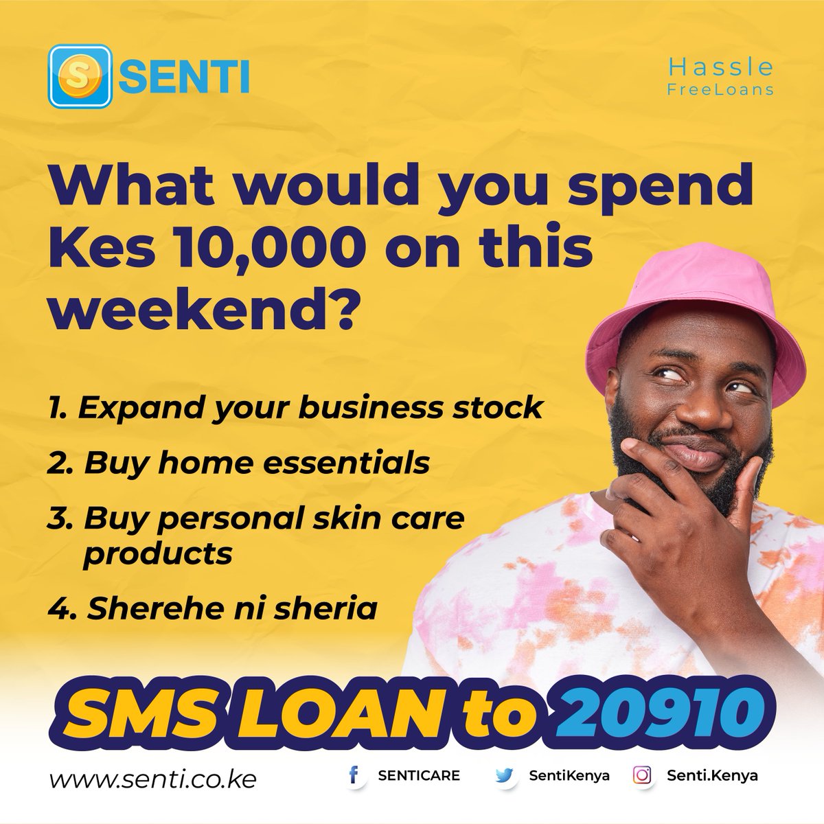 sentikenya's tweet photo. Pata mkopa for your weekend plans with Senti.
#senti #senticare #weekend #hasslefreeloans #customerengagement #FridayVibes https://t.co/Qlh1OvcjfM