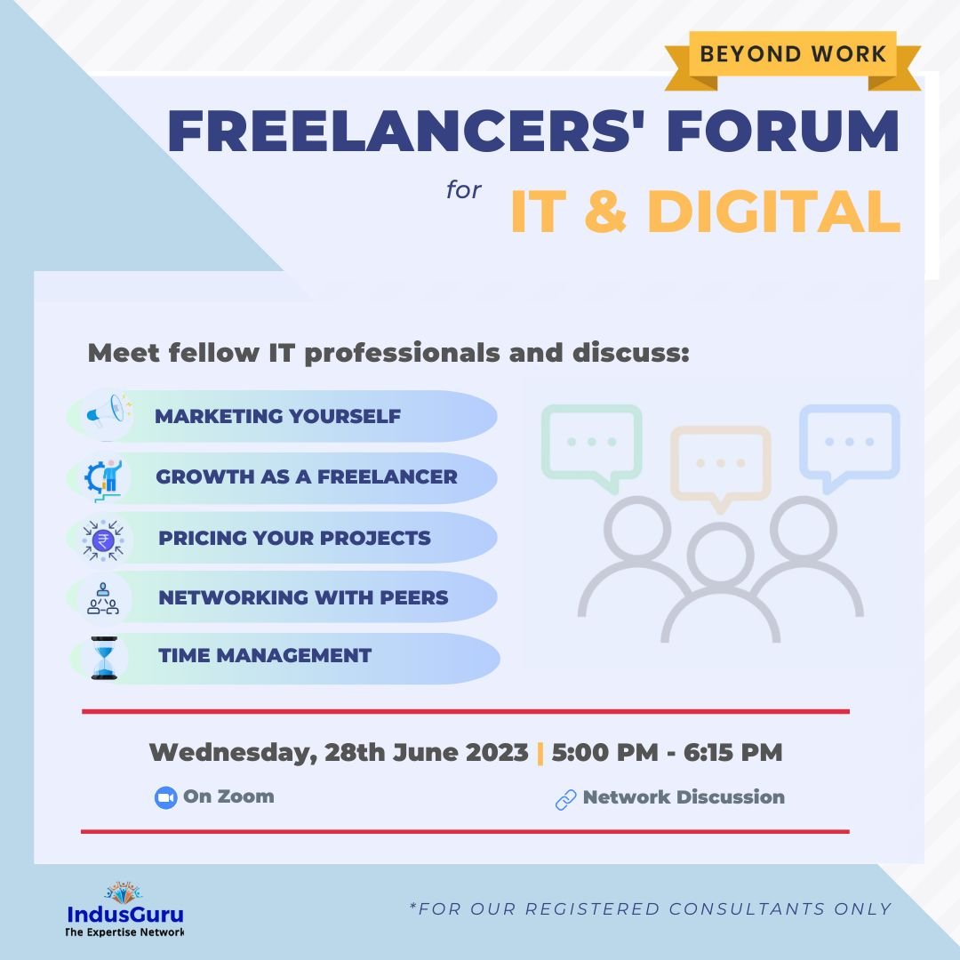 Our event exclusively for  IT consultants, the freelance forum. An opportunity to meet peers, discuss best practices, learn from each other &amp; enhance your freelancing journey!

Register now -
lnkd.in/dGfWXyRQ
