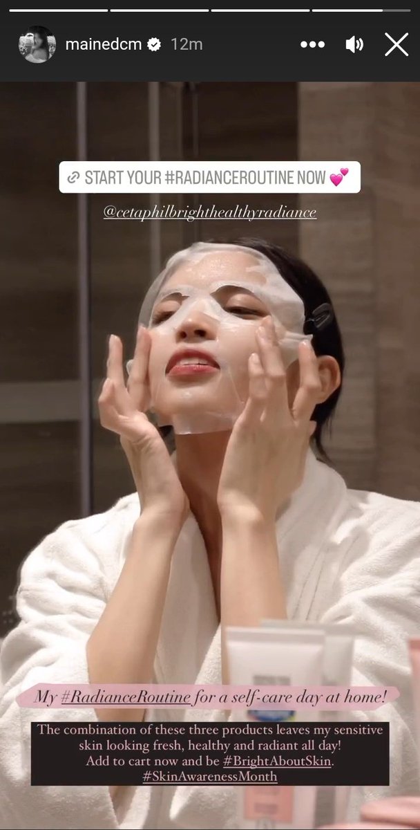 sofiadeicm's tweet photo. Maine's IGS!
#MaineForCetaphil 
#SkinAwarenessMonth

My #RadianceRoutine for a self-care day at home!

Add to cart now and be #BrightAboutSkin.  

MAINE MENDOZA
#MaineMendoza ♡ @mainedcm https://t.co/RJQ3IuKMNv