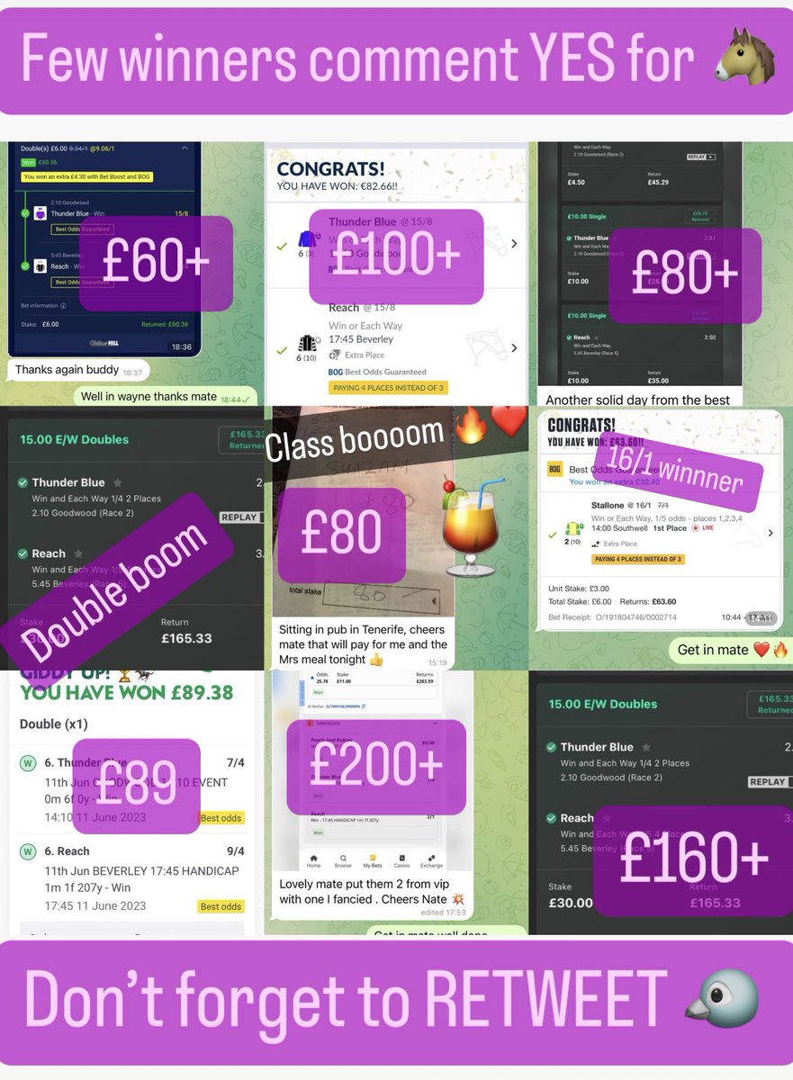 racingtipsn's tweet photo. RETWEET and I’ll inbox you today’s VIP tip… follow our free group on telegram - https://t.co/bwQoMOCFCr… 
(First 50 only) https://t.co/WbNKzm8R02