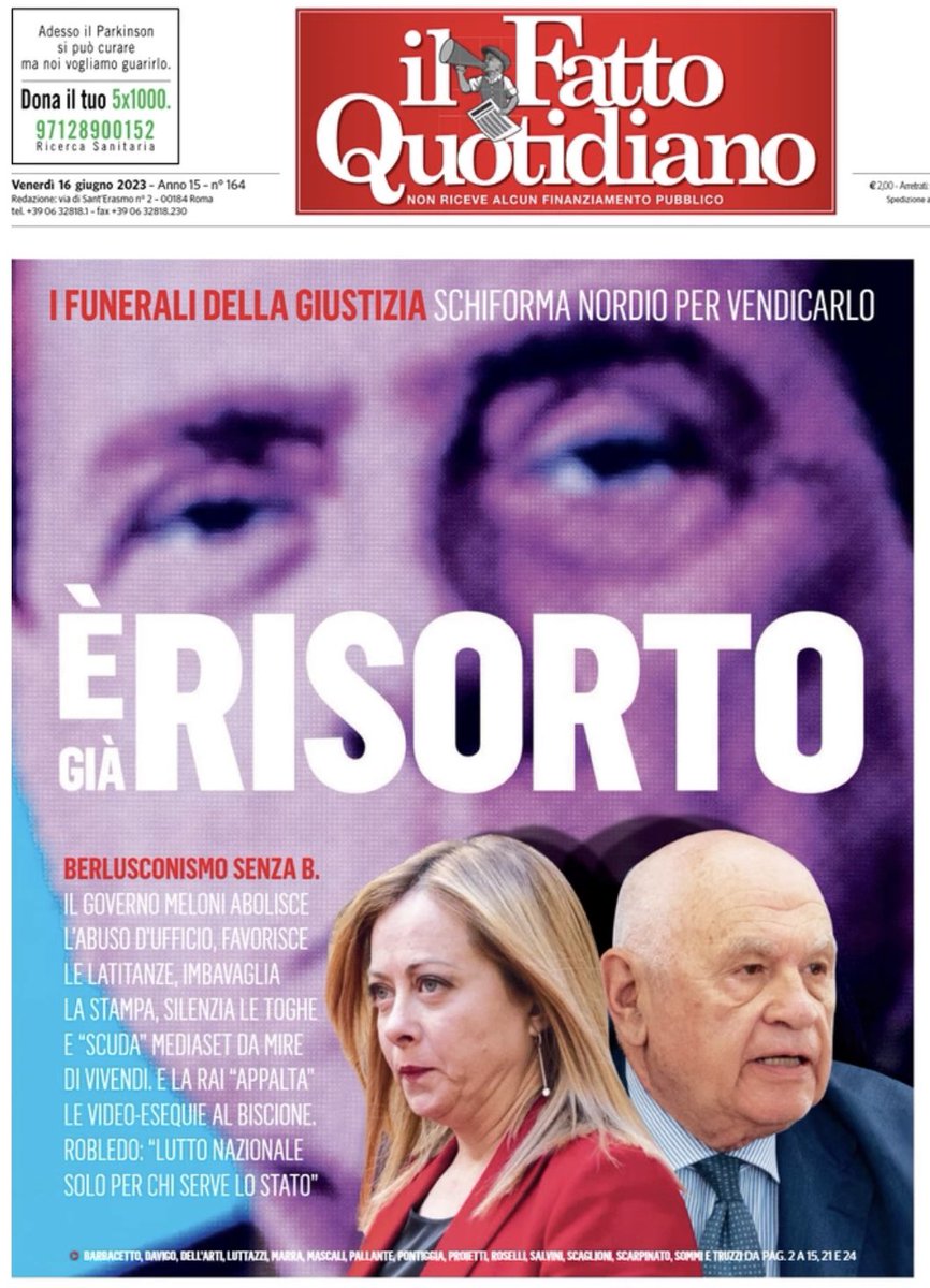 La Riforma della #Giustizia non piace al Fatto? Bene! 
Con lo stop alle #intercettazioni selvagge come faranno? Continueranno a parlare di 'lui', la loro ossessione. 🤪

Avanti così #GovernoMeloni 🇮🇹

#16giugno #RiformaDellaGiustizia