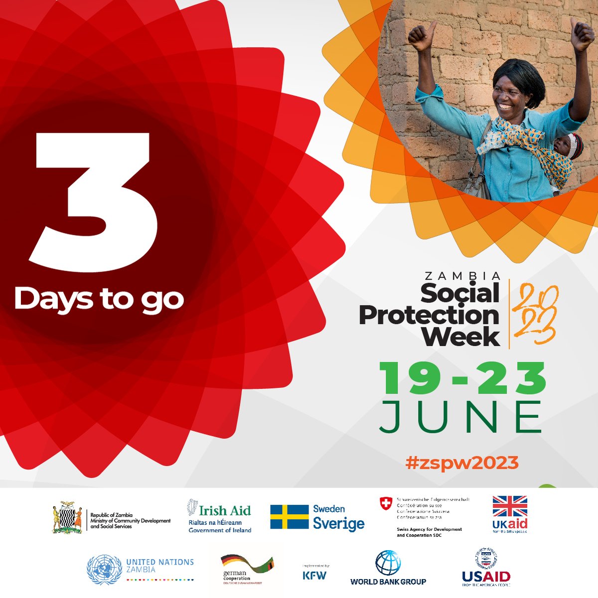 I am pleased to invite you to the Zambia Social Protection Week.  
3 MORE DAYS TO GO! Be a part and let your voice be heard. Follow and share the event page link fb.me/e/10SUdswNd. #zspw2023 #InclusiveSocialProtection #AdaptiveSocialProtection