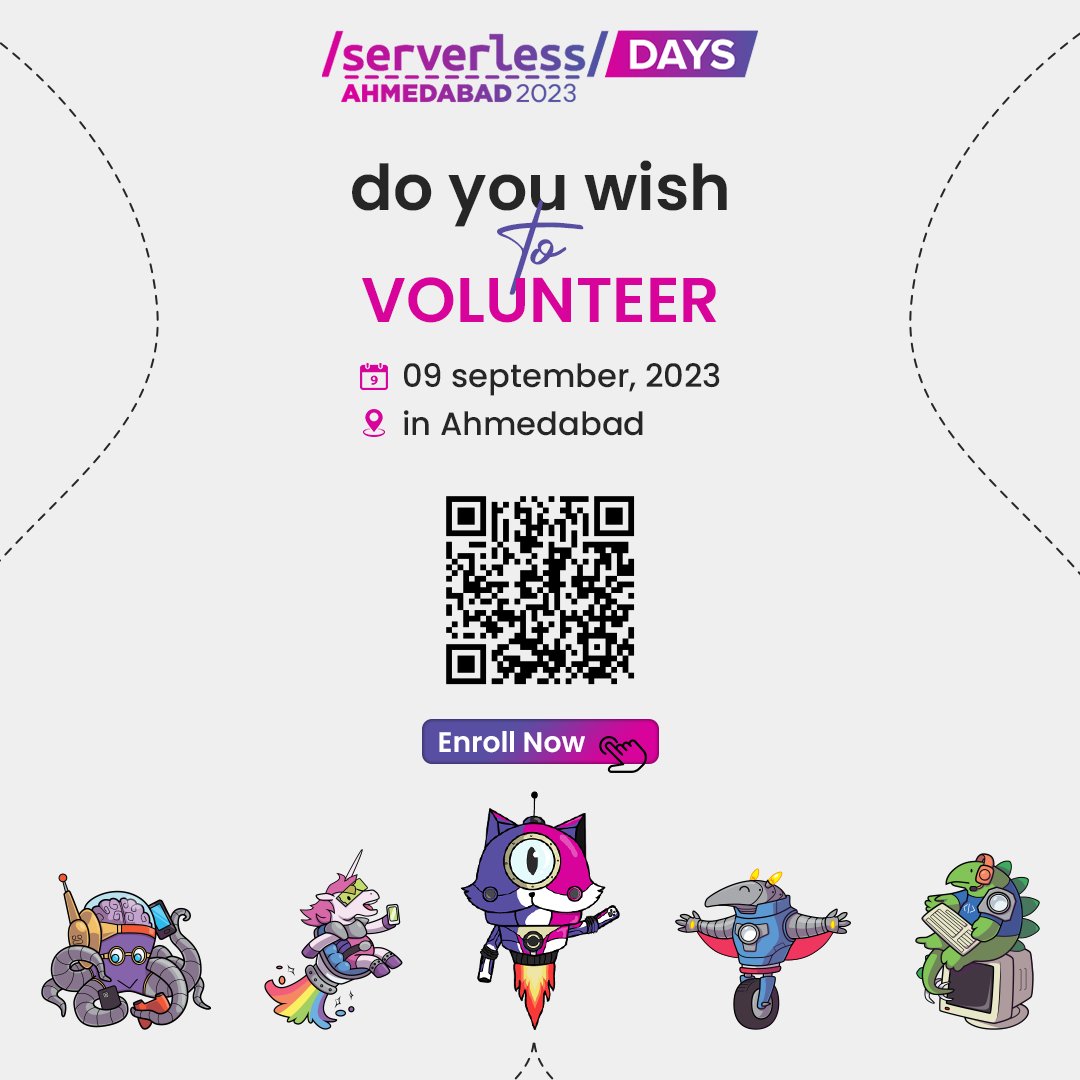 ServerlessAmd's tweet photo. Calling all passionate volunteers! 🌟 Join us for an incredible opportunity to be a part of Serverless Days Ahmedabad! Help us create an unforgettable event experience. Connect with like-minded individuals, gain valuable insights, and make a difference! 🙌🏼 #Serverless https://t.co/CchvTnuI3d