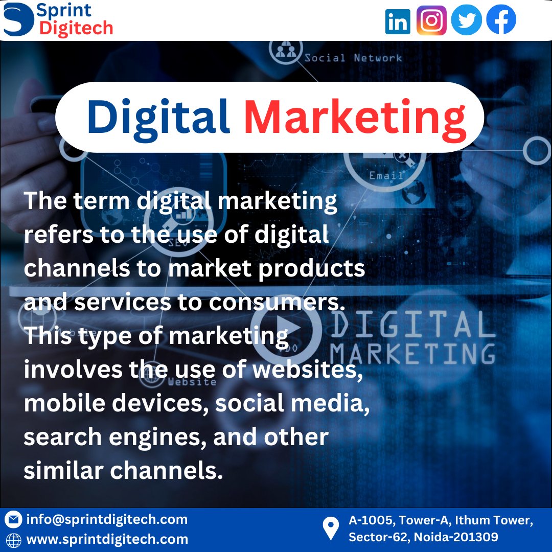 Digital marketing involves some of the same principles as traditional marketing and is often considered an additional way for companies to approach consumers and understand their behavior.

#digtalmarketing #sprintdigitech #buisness #traditional #marketing #teams #companies