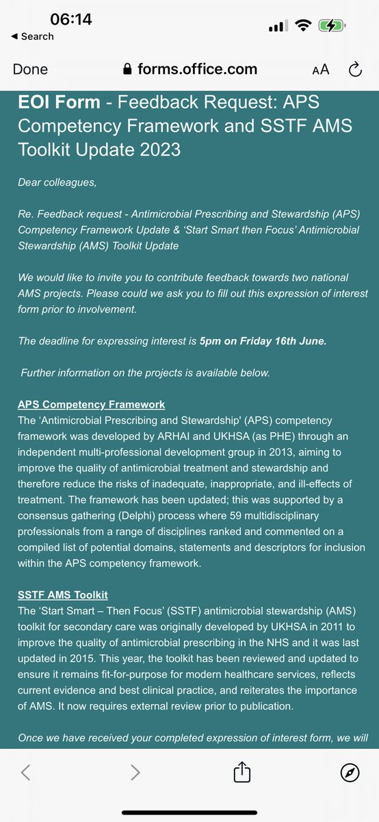 EOI closes today. Thank you to ~ 30 colleagues who have expressed interest. We would value more contributions from medical and nursing colleagues 4 #StartSmartthenFocus & more primary care colleagues (all professions) for the prescribing competences #ESPAUR Kindly cascade RT🙏🏾