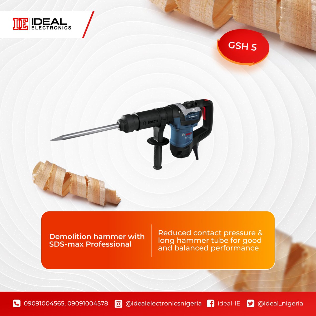 Seeking a demolition hammer with reduced contact pressure for good and balanced performance, call us today.

☎️ Call 09091004578 or 09091004565 to place an order now

#idealelectronics #BOSCH  #boschpowertools #boschappliance #powertools #artisans #smartwork #contruction