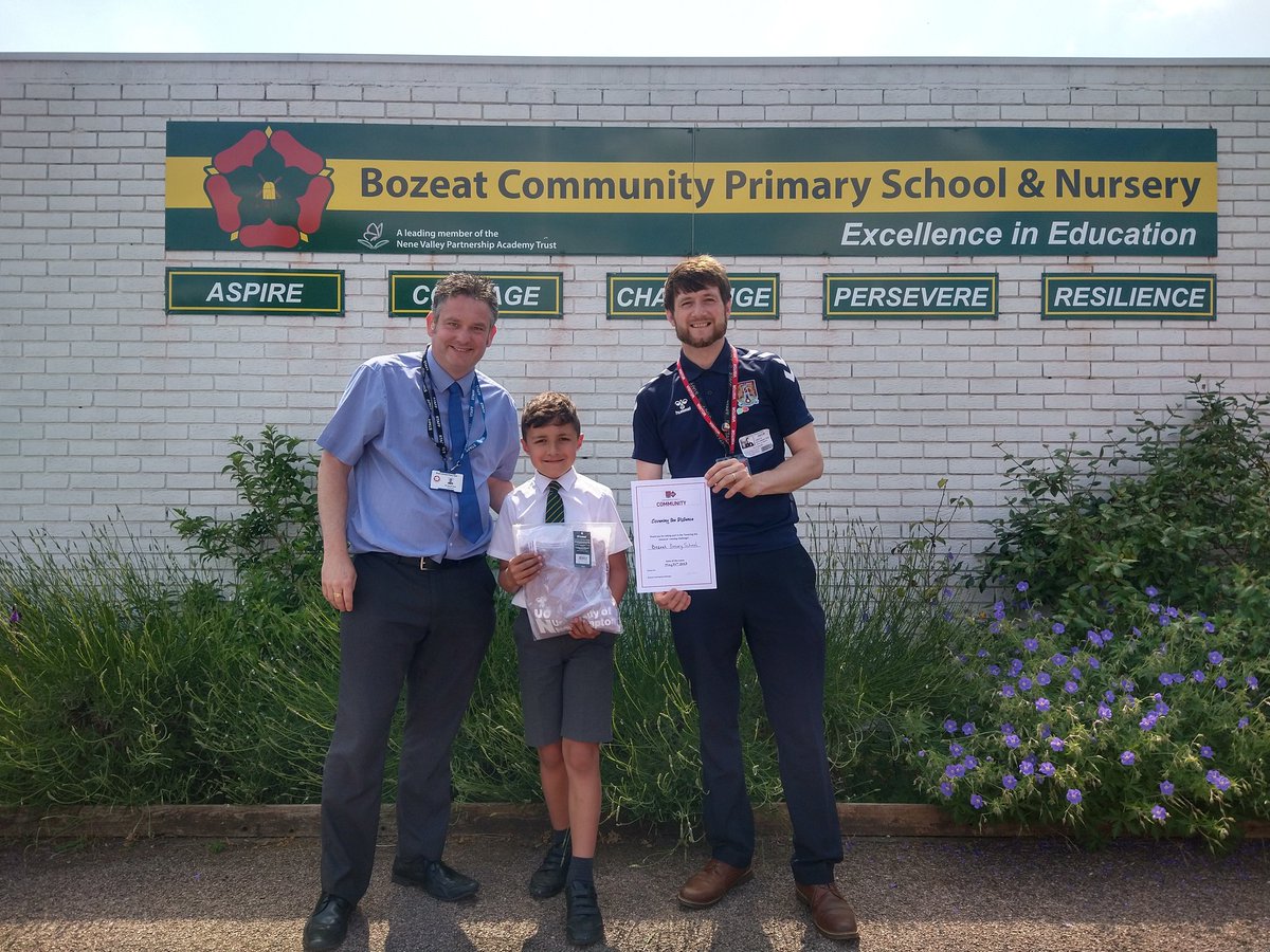 I also visited <a href="/bozeatpri/">Bozeat Primary</a> here yesterday to present their 'Covering the Distance' fundraising challenge certificate to the Headteacher &amp; their highest fundraiser. Total amount raised by the school was £264.31. Thankyou so much! <a href="/NTFC_CT/">Northampton Town FC Community Trust</a> #childreninpoverty #northampton