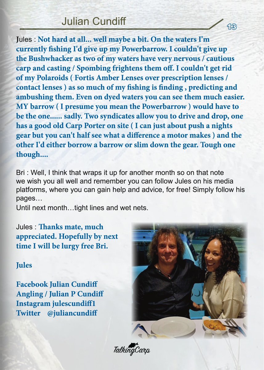 Julian Cundiff (@juliancundiff) on Twitter photo Out now the brand new digital issue of Talking Carp absolutely free for you to enjoy. This issue I'm talking in depth about the last five years of my fishing and how I've really changed things round to maximise my advantages talkingcarp.co.uk
<a href="/NashTackleUK/">NashTackleUK</a> <a href="/brian_dixon189/">Brian Dixon</a> Out now the brand new digital issue of Talking Carp absolutely free for you to enjoy. This issue I'm talking in depth about the last five years of my fishing and how I've really changed things round to maximise my advantages talkingcarp.co.uk
<a href="/NashTackleUK/">NashTackleUK</a> <a href="/brian_dixon189/">Brian Dixon</a>