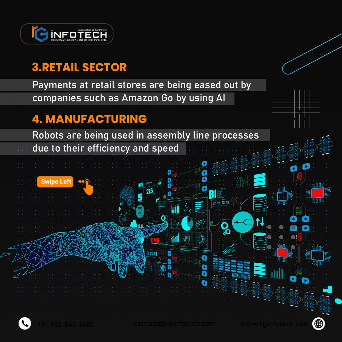 rginfotech1's tweet image. Nowadays, AI is used in almost every sector.🖥️ You can explore the Applications of AI in various sectors including E-commerce, Healthcare, Manufacturing, and more. ✅
It has become an important tool for robotic application. 
.
.
#AIPrivacy #AIUserExperience #AIAugmentedReality