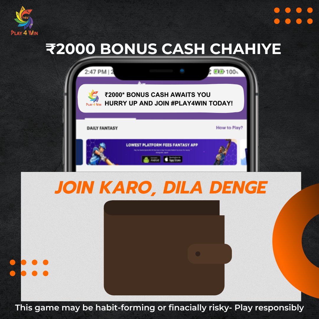 Play4WinDigital's tweet photo. Jeetne par mega prizes bhi chahiye?? #PLAY4WIN pe aajao, dila denge.
.
Join Now- https://t.co/gntiLFkeHZ
make your win team now-
#mobilegaming #onlinegaming #fantasysports #IndiaVsPakistan #INDvsPAK https://t.co/TrFhH9ifQ4