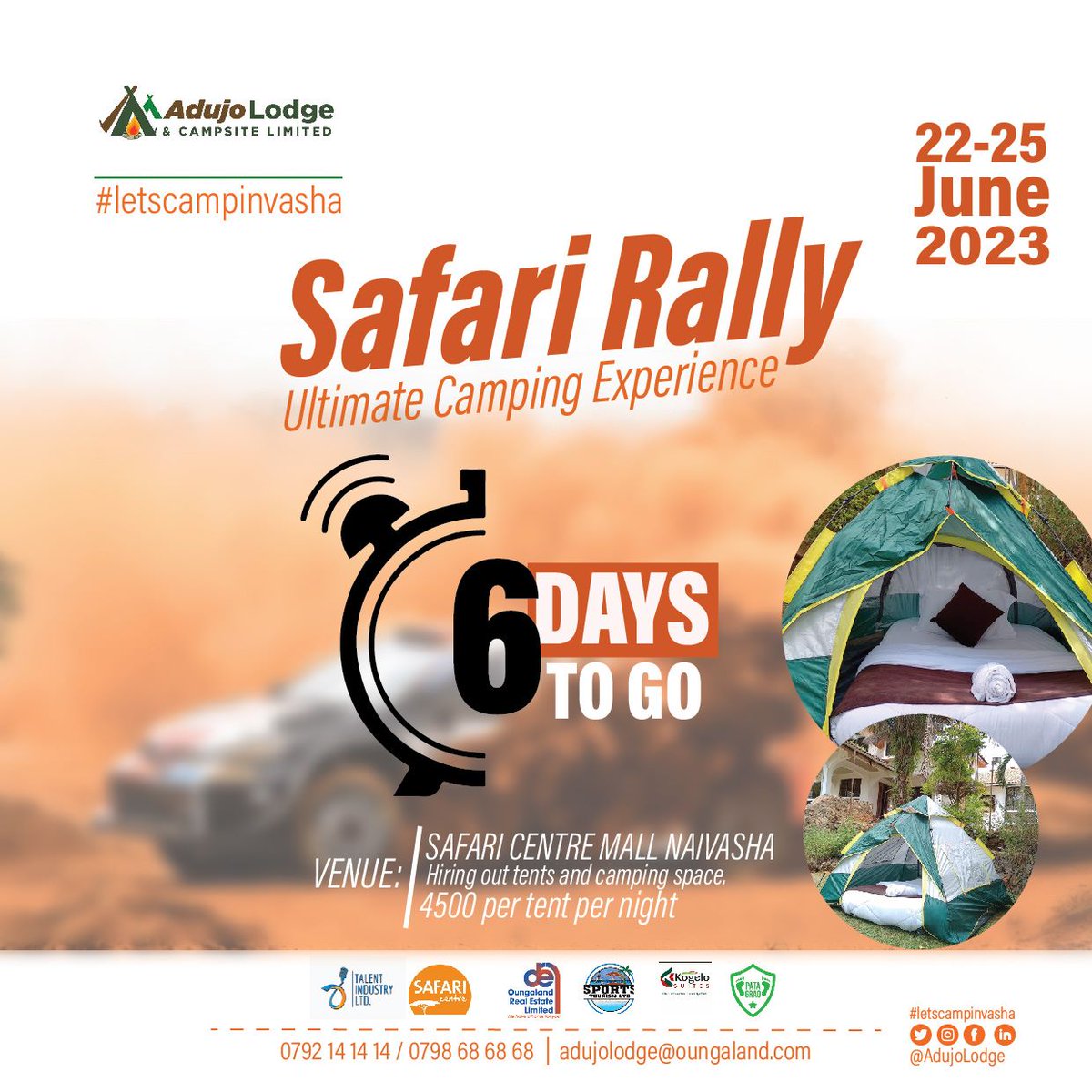 talentindustryk's tweet photo. 📣 Aiyayaya! Only 6 days left until the big day! Time is running out. Let's avoid the last-minute rush! #letscampinVasha
Azziad Father's Day Mike Sonko M-PESA Naivasha #SafariRallyKenya #safarirally2023 https://t.co/xN3Bi4WWV8