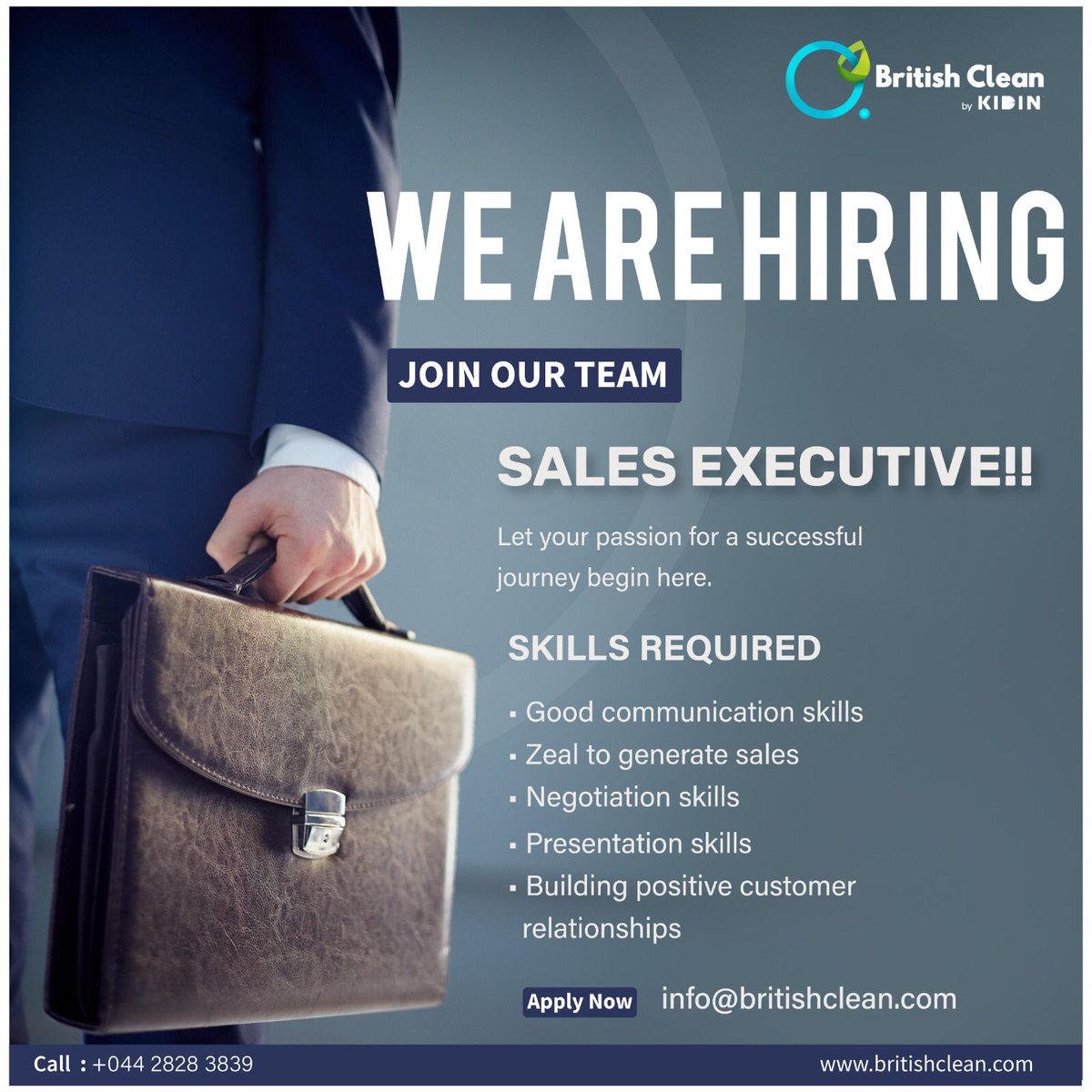 British_Clean's tweet photo. We Are Hiring! We are looking for an experienced Sales Executive to join our company.
.
.
.
#britishclean #handwash #cleaning #clean #cleaningservice #home #cleaningmotivation #cleaningservices #wow #spirits #aroma #happyday #floorcleaner #dw9 #dishwash #dishwashliquid https://t.co/KOjan66fPD