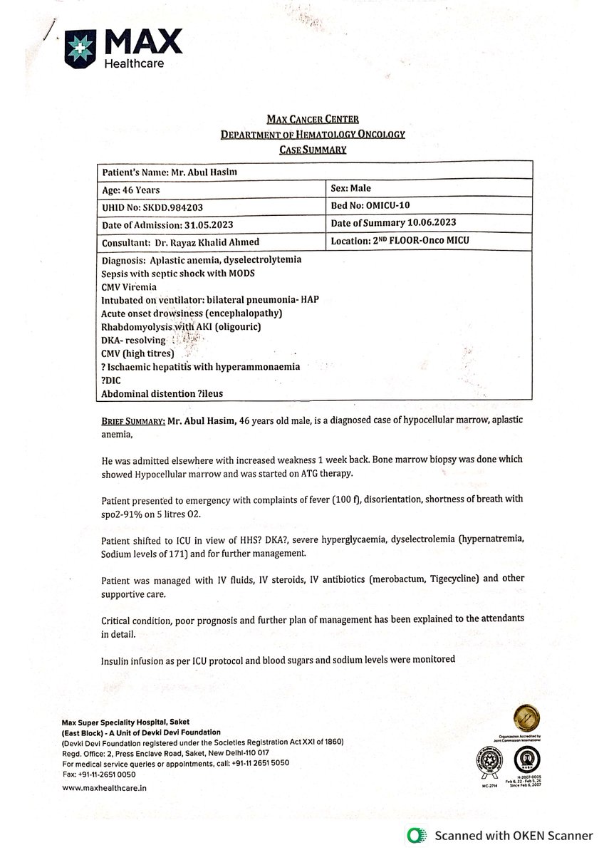 craftncrops's tweet photo. Urgent: My husband has aplastic anemia, sepsis with septic shock, MODS, and is intubated with bilateral pneumonia-HAP , on a ventilator. Finances exhausted, seeking help to transfer him from "Max Health Care Delhi" to a nearby government hospital. Please assist. #MedicalEmergency https://t.co/3EK8jZsYYU