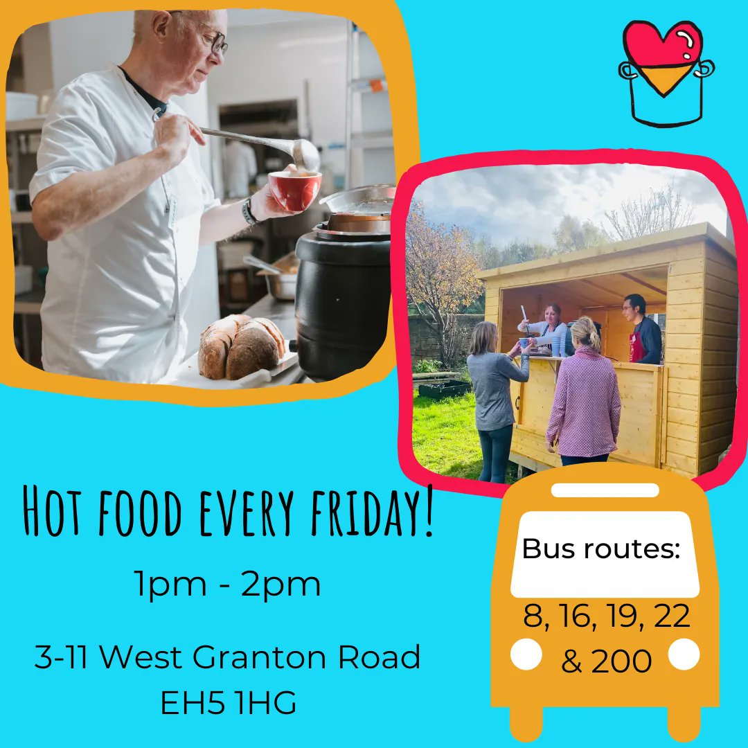 It's Friday... so that means it's time for another chance to spend some time in the sun in our garden space while you enjoy some soup and a roll! 

🍲 Free of charge and open to all! 

📍 3 - 11 West Granton Road

⏰  1pm - 2pm