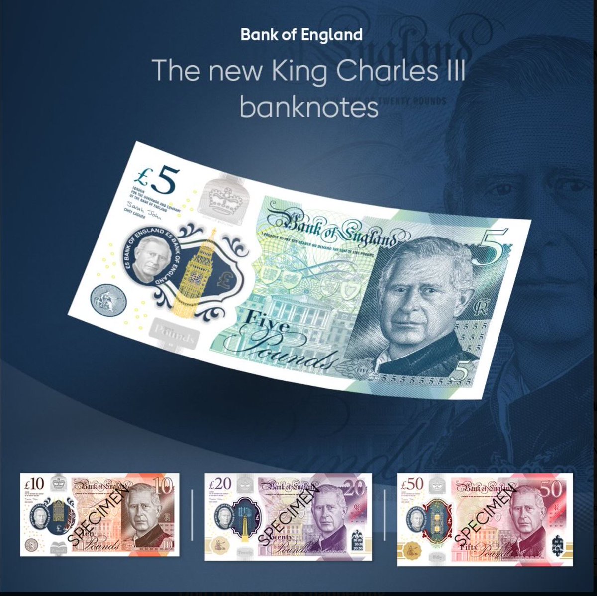 bankofengland's tweet photo. On Saturday, the King will celebrate his birthday with the Trooping the Colour. Did you know that the King Charles III banknotes will be launched in mid-2024? Find out more: https://t.co/858czB1gmK https://t.co/Ui9dd6wkww