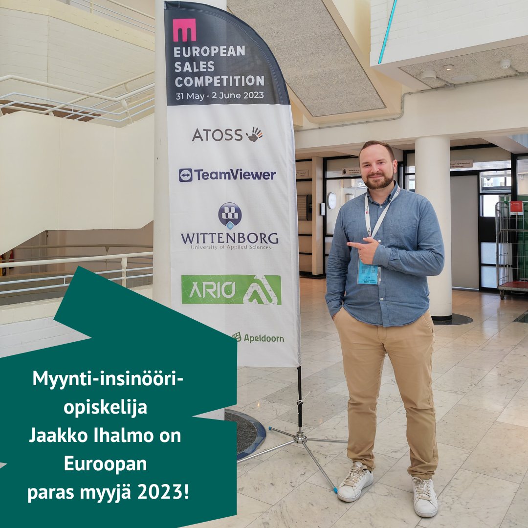 🥳Turun ammattikorkeakoulun myynti-insinööriopiskelija Jaakko Ihalmo voitti #EuropeanSalesCompetition2023 -kilpailun. 👉 ow.ly/V5uf50OQ6Zq 👉In English: ow.ly/WMmz50OQ70F #TurkuAMK #TurkuUAS