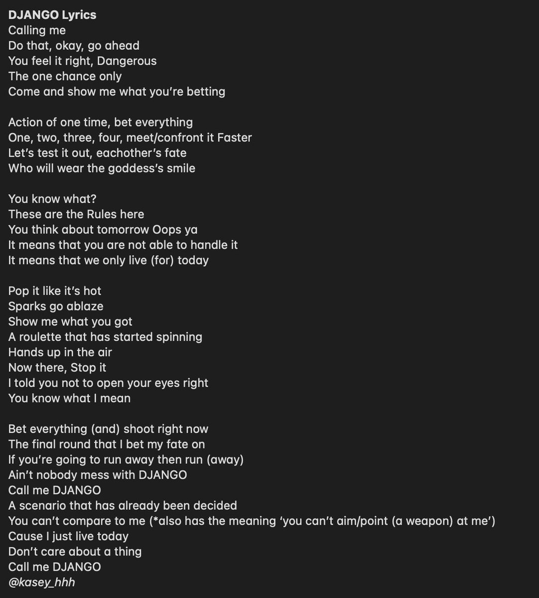 kasey ♡ on Twitter "DJANGO Lyrics ♥︎ (interpretation and translation
