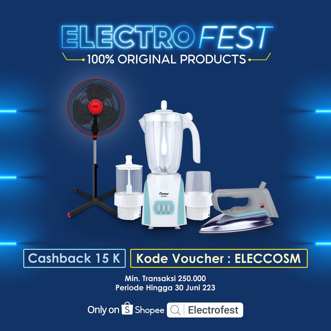 cosmosonline's tweet photo. Belanja kebutuhan elektronik rumah dari Cosmos sekarang ada cashback 15K loh! 🤩
Segera cek promonya di Cosmos Official Store Shopee ya!
https://t.co/eT4fLVFa78
#BanggaCosmos
#ElectroFest #PromoShopee #Shopee #PromoCosmos #BlenderCosmos #SetrikaCosmos #KipasAngin https://t.co/N0ICdHo8R1