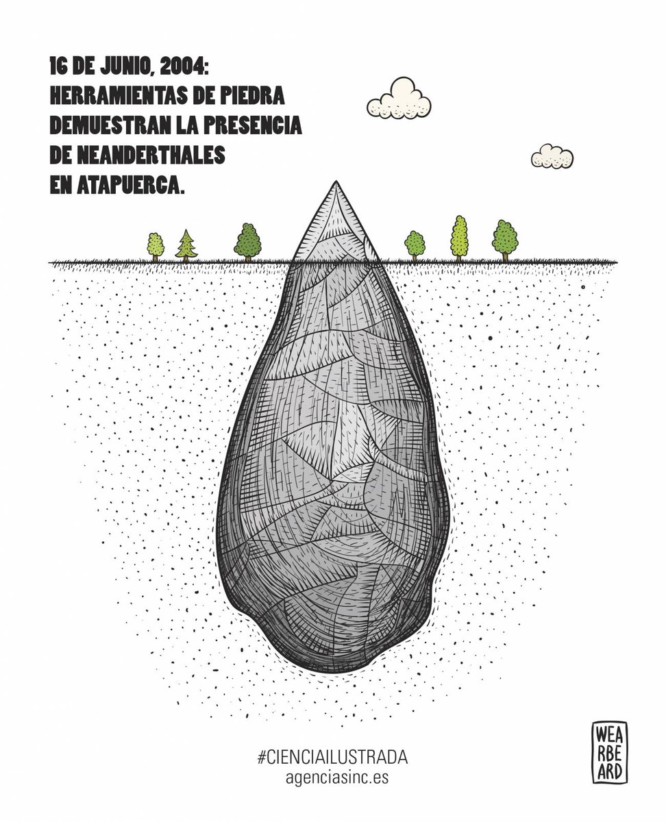 #TalDíaComoHoy en 2004, paleoantropólogos de Atapuerca descubrieron un yacimiento donde hallaron piezas de la industria lítica del Pleistoceno superior que demuestran la presencia de los primeros neandertales en esta región

🎨<a href="/wearbeardtweets/">WEARBEARD</a> 
agenciasinc.es/Visual/Ilustra…