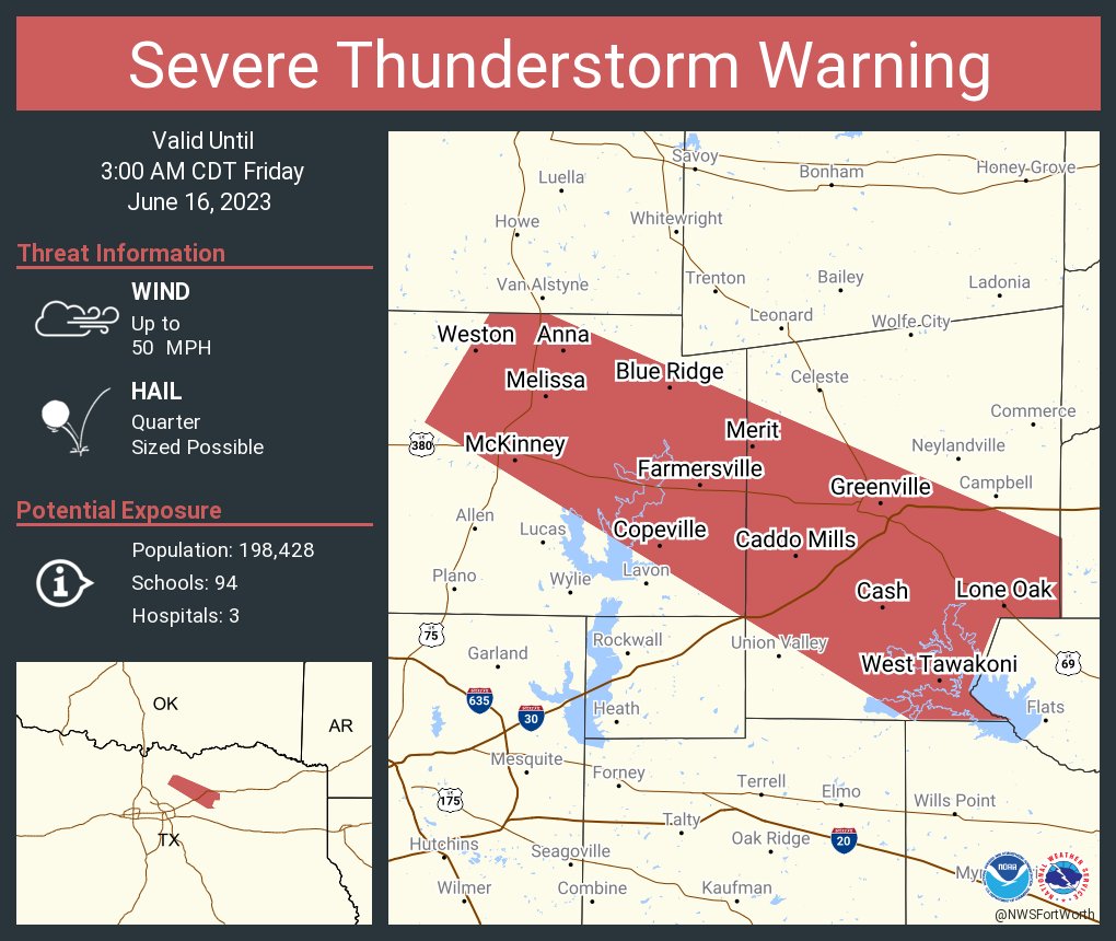 NWSFortWorth: Severe Thunderstorm Warning including McKinney TX, Greenville TX and  Anna TX until 3:00 AM CDT