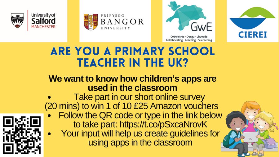 Final call for #primaryschool #teachers in the UK to take part in our short online survey on the use of apps in teaching. Follow the link to take part: bitly.ws/zDKT. Please retweet
@EducationScot @educationgovuk @Education_NI @WG_Education @gtcs @CharteredColl