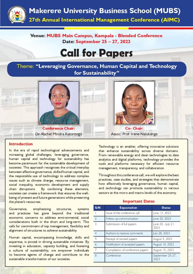 OfficialMubs's tweet image. 𝗖𝗮𝗹𝗹 𝗳𝗼𝗿 𝗣𝗮𝗽𝗲𝗿𝘀
The 27th Annual International Management Conference (AIMC) 2023.
#AIMC