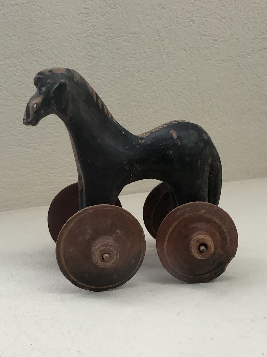 #FindsFriday from the Kerameikos site in Athens. A horse on wheels toy found in tombs dating to 950-900 BCE. #ancientgreece #kerameikos #athens