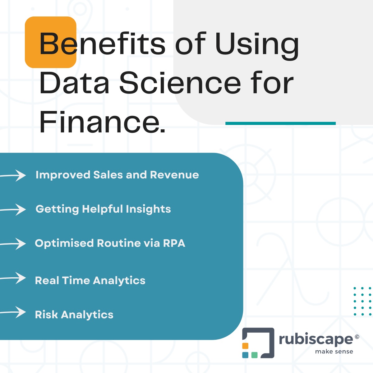 Check out the infographic about the benefits of using #DataScience for #Finance.

#Rubiscape #datanalytics #financeindustry #Machinelearning #datasets