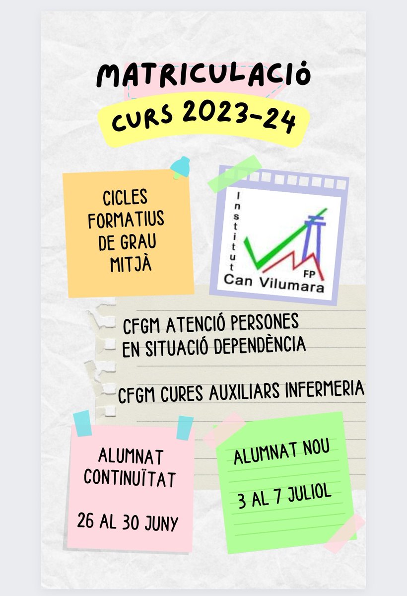 FPCanVilumara's tweet image. Us informem dels períodes de matrícula per als #ciclesformatius