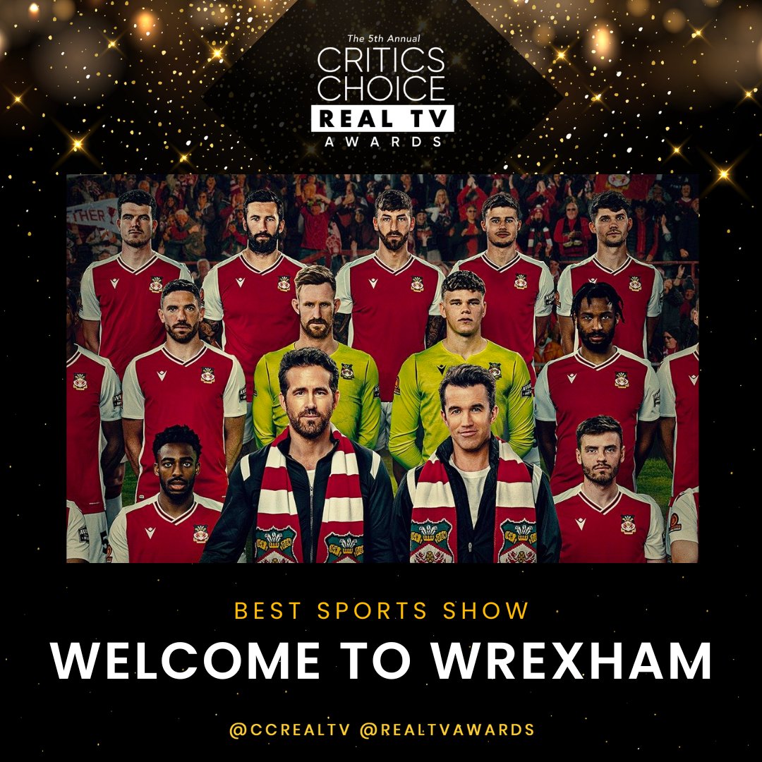 Congratulations to “Welcome To Wrexham”, winner of the Critics Choice Real TV Award for Best Sports Show.
⭐️⭐️⭐️⭐️

#WelcometoWrexham #fx #criticschoice #realtvawards #ccrealtv @WrexhamFX @CriticsChoice @VancityReynolds