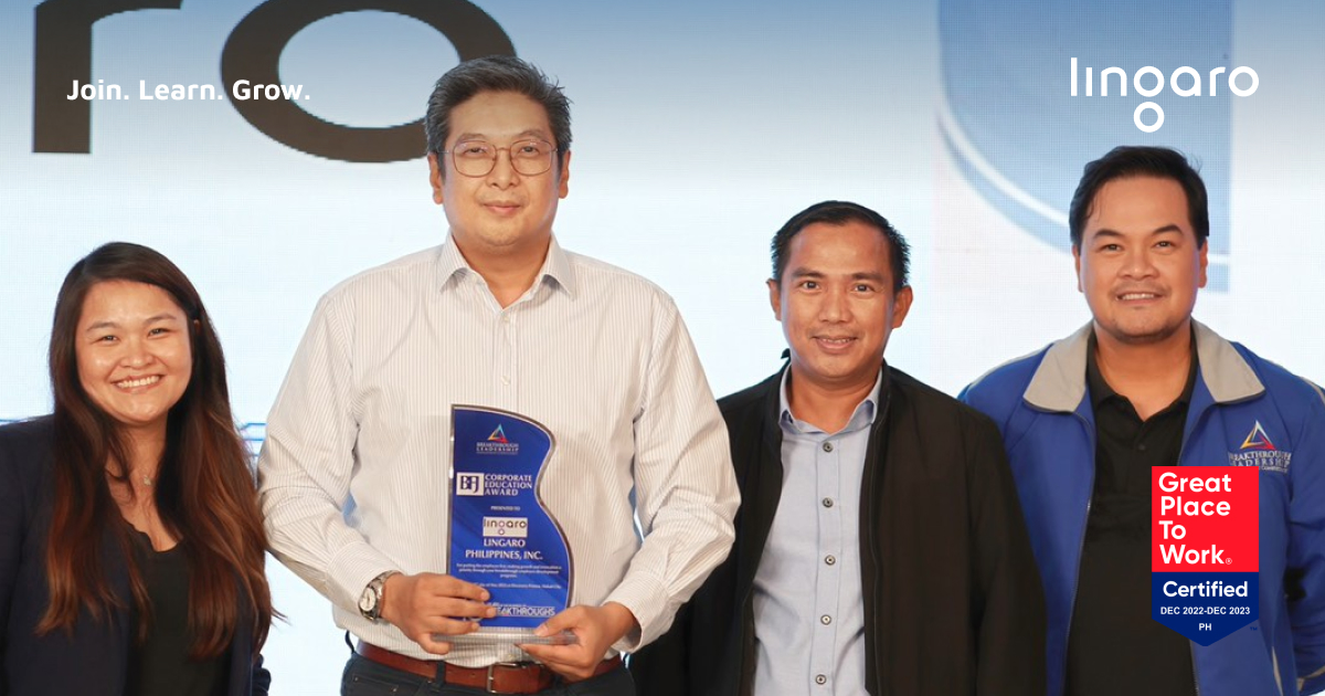 lingarogroup's tweet image. As a company that prides itself in helping employees become the best versions of themselves, #LingaroPhilippines is pleased to receive the Corporate Education Award from Breakthrough Leadership Management Consultancy, Inc. last May 23, 2023. 

#JoinLearnGrow #LingaroDataJourney