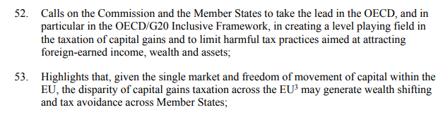 One other thing that yesterday's European Parliament report calls for is a 'level playing field' on capital gains taxation - a euphemism for a *minimum tax*, a wording that fell short by 2 votes. That's curious given capital gains taxes have actually increased the last 15 years.