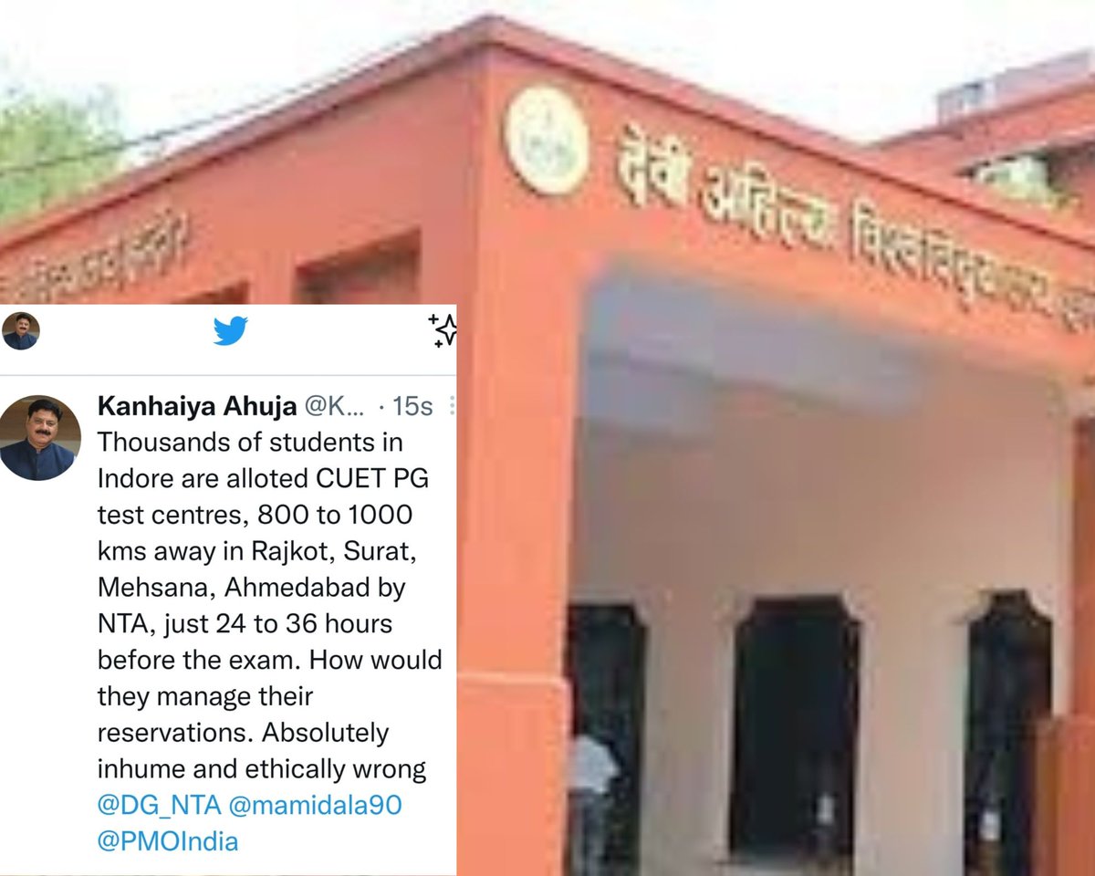 FreePressMP's tweet image. #Indore: #DAVV Calls Out NTA For &apos;Arbitrary&apos; Allotment Of #CUET Exam Centres, Tweets To #PMModi #CUET2023 

freepressjournal.in/indore/indore-…