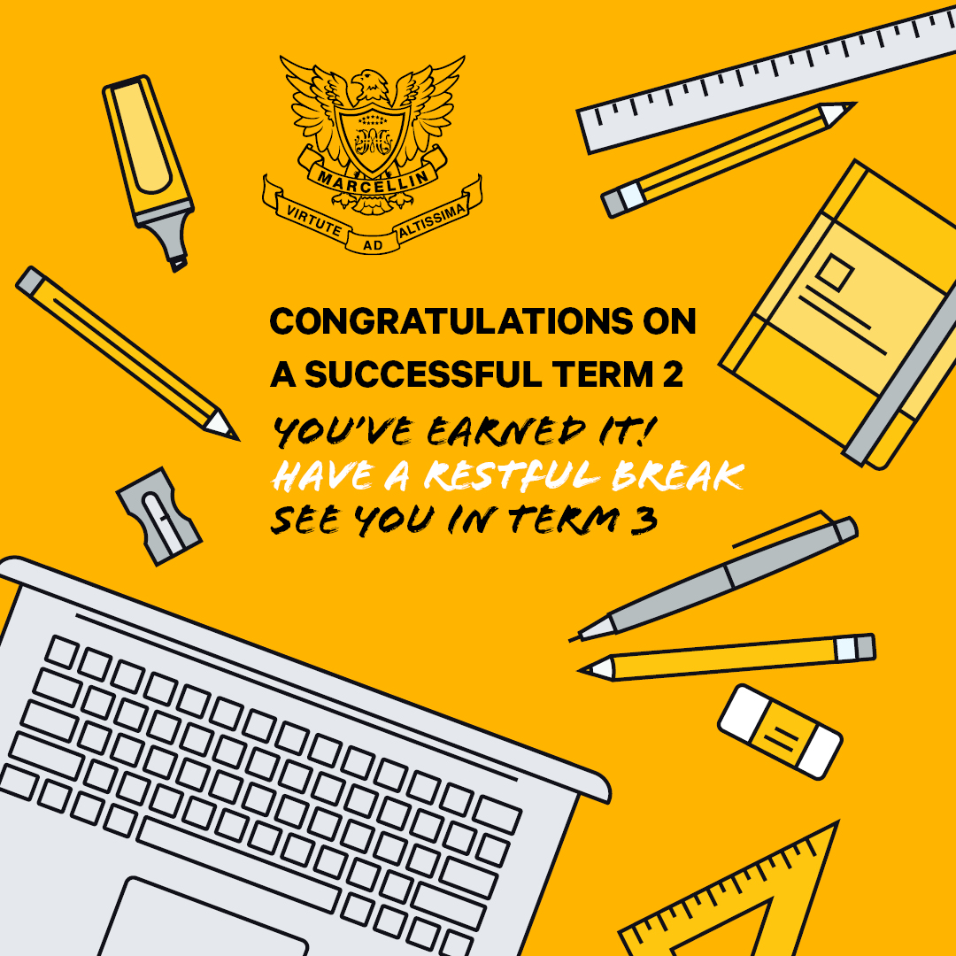 Marcellin's tweet image. Term 2 is officially done. Wishing everyone a safe and restful mid-year break. It's been a busy couple of weeks. You can read all the latest happenings and more in this week's Eagle newsletter.

bit.ly/3NaKZsS

#ThatsAWrap #TermBreak #MarcellinCollege