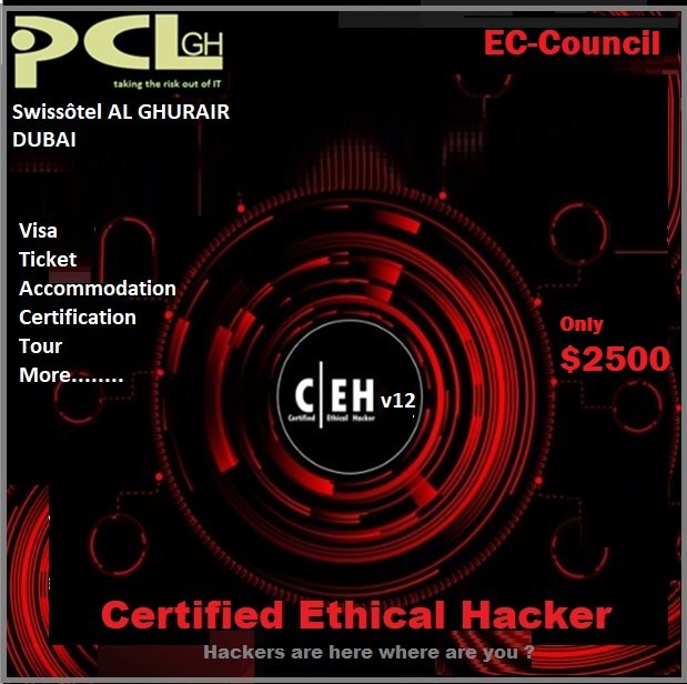 PclghLtd's tweet photo. Get certified in Dubai in a relaxing mode 
#ceh #cybercrime #cybersecurity #eccouncil #pclgh #hacker #certification https://t.co/hnCDeiF8vf