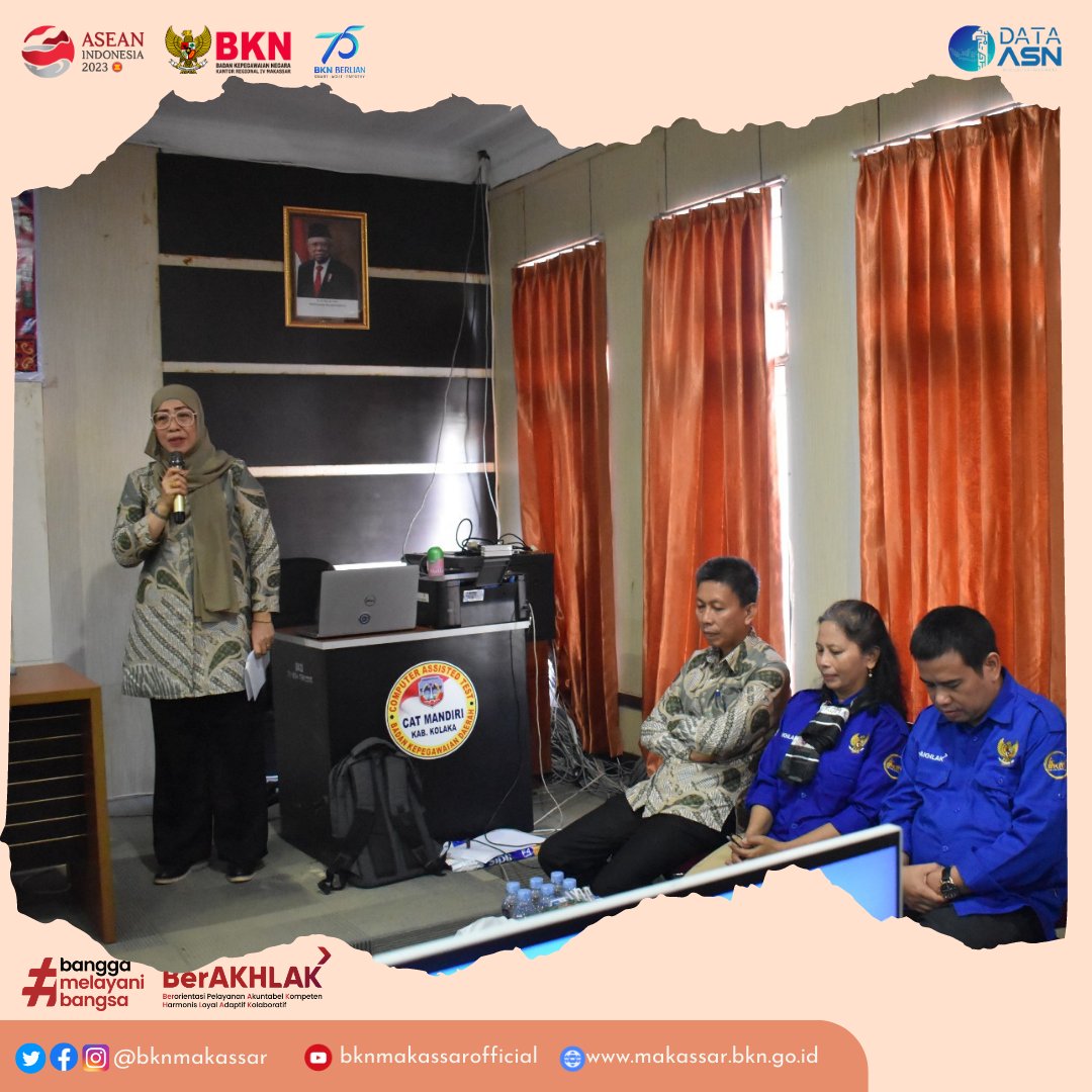 bknmakassar's tweet photo. Pembukaan Acara Pelaksanaan Ujian Dinas dan Ujian Kenaikan Pangkat Penyesuaian Ijazah di Lingkungan Pemerintah Kab. Kolaka yang berlangsung hari ini (16/06/2023) di Kantor BKPSDM Kab. Kolaka menggunakan CAT BKN.
#ASNNetral
#CATBKN https://t.co/XlbnrE4QYo