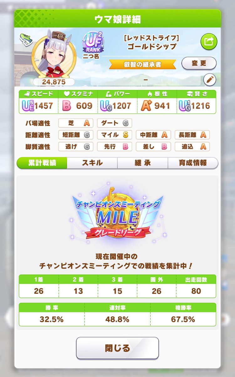 hirocci_uma's tweet photo. 対戦相手に一人もいなかったけど、ゴルシちゃんとヤエノさんは意外と強かったわ
決勝は負けてもここまで楽しめたから満足だわ
#ウマ娘　#チャンミ　#ゴルシ　#ヤエノ https://t.co/HUk8BQtUVP